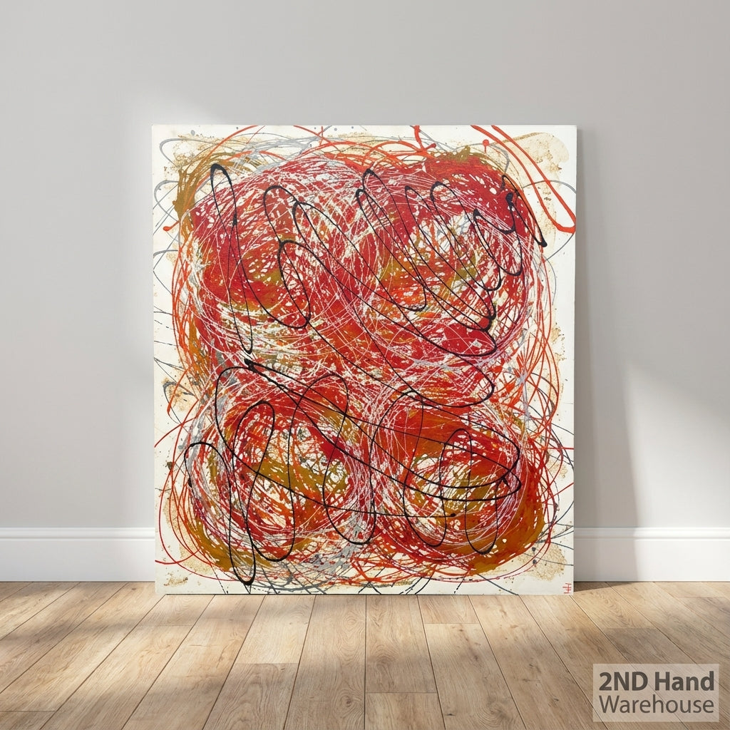 Dynamic Abstract Drip Art Canvas - Red & Gold Expression 155 by 135