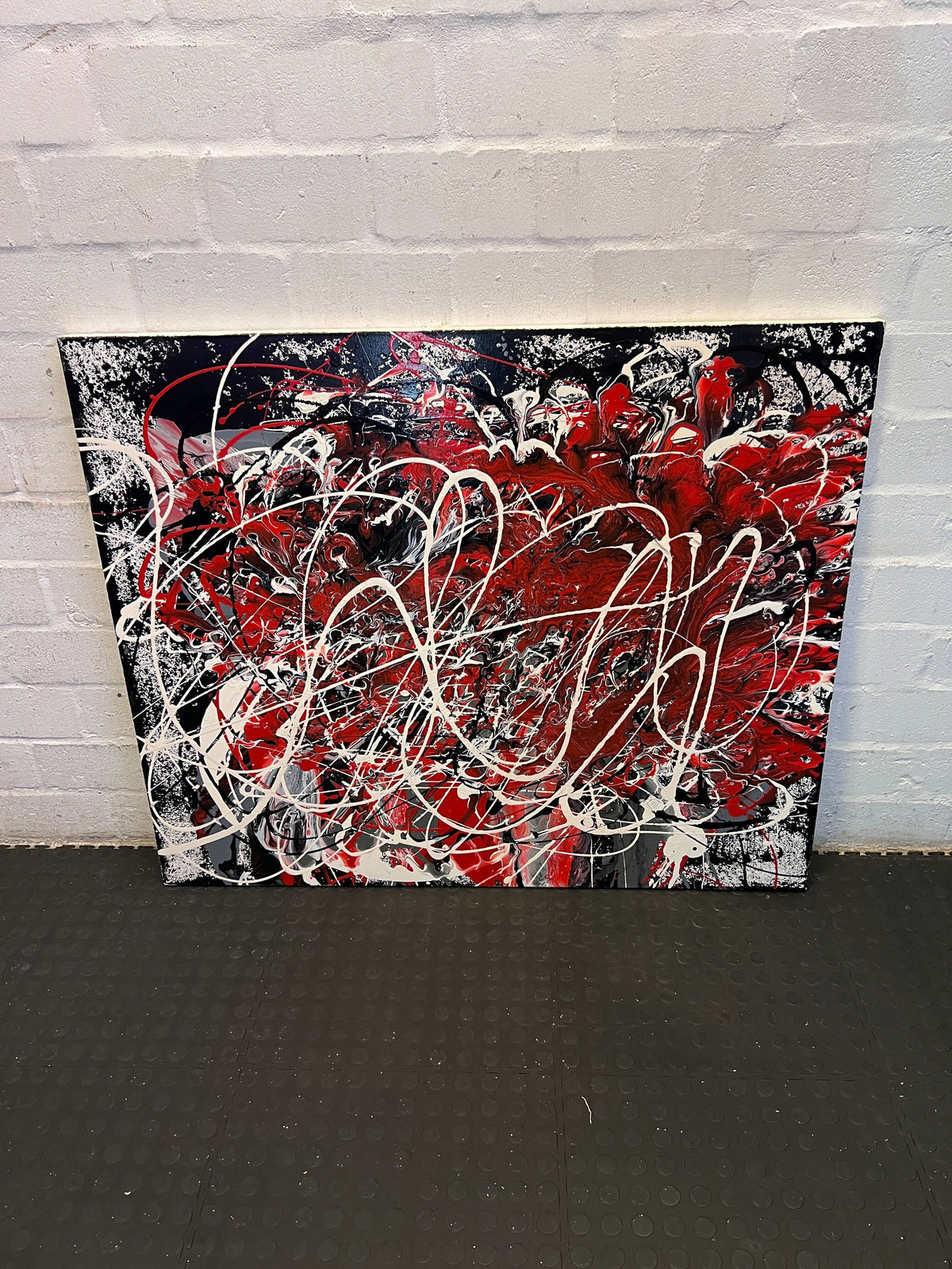 Dynamic Abstract Splash Art - Red, White & Black Canvas 120 by 100