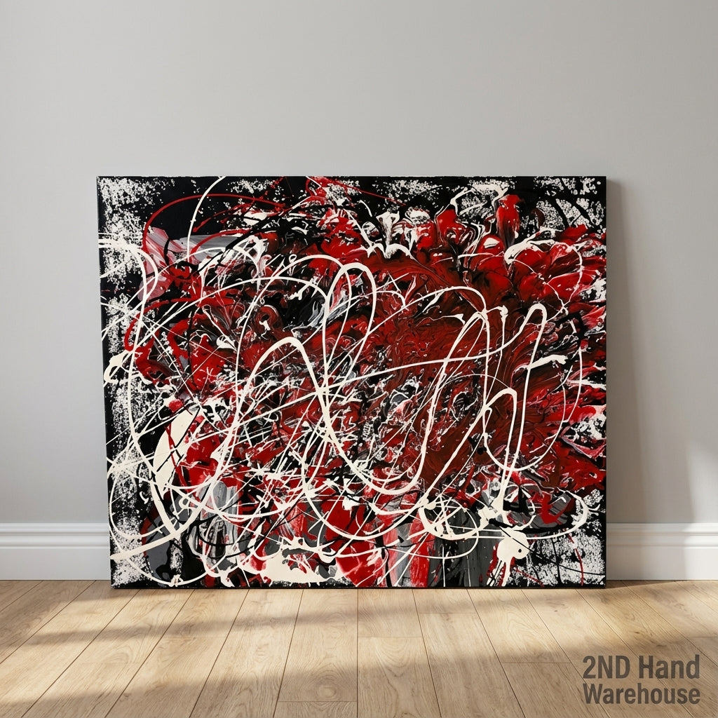 Dynamic Abstract Splash Art - Red, White & Black Canvas 120 by 100