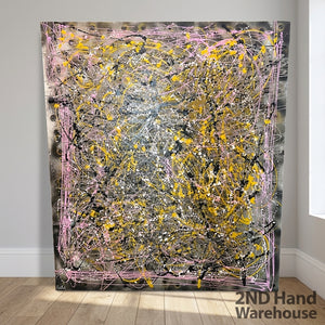 Dynamic Abstract Splatter Art Canvas - Yellow, Pink & Black 135 by 150