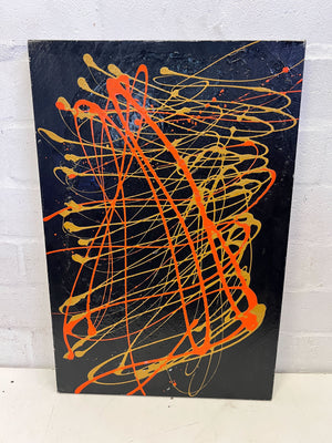 Dynamic Abstract Splatter Art - Orange & Gold on Black Canvas 51 by 76