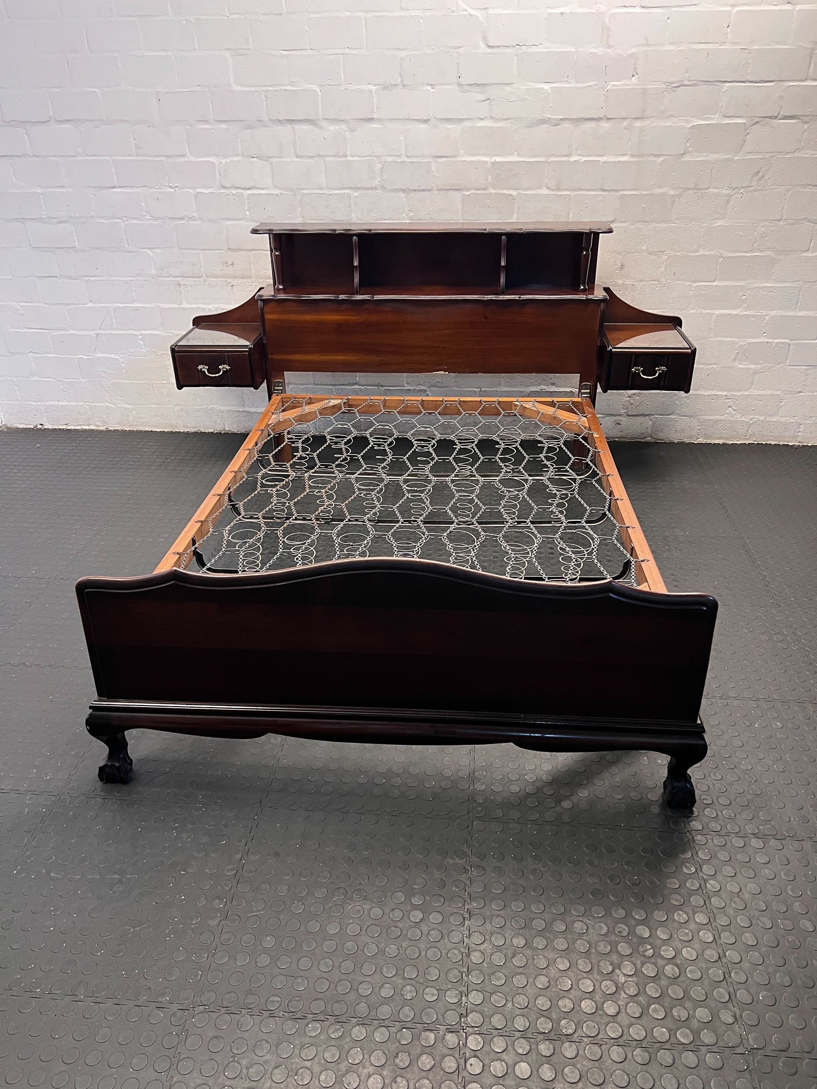 Elegant Antique Wooden Double Bed Frame with Drawers