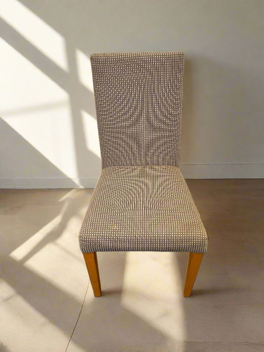 Elegant Beige Upholstered Dining Chair with Wooden Legs – Minor Flaws - PRICE DROP