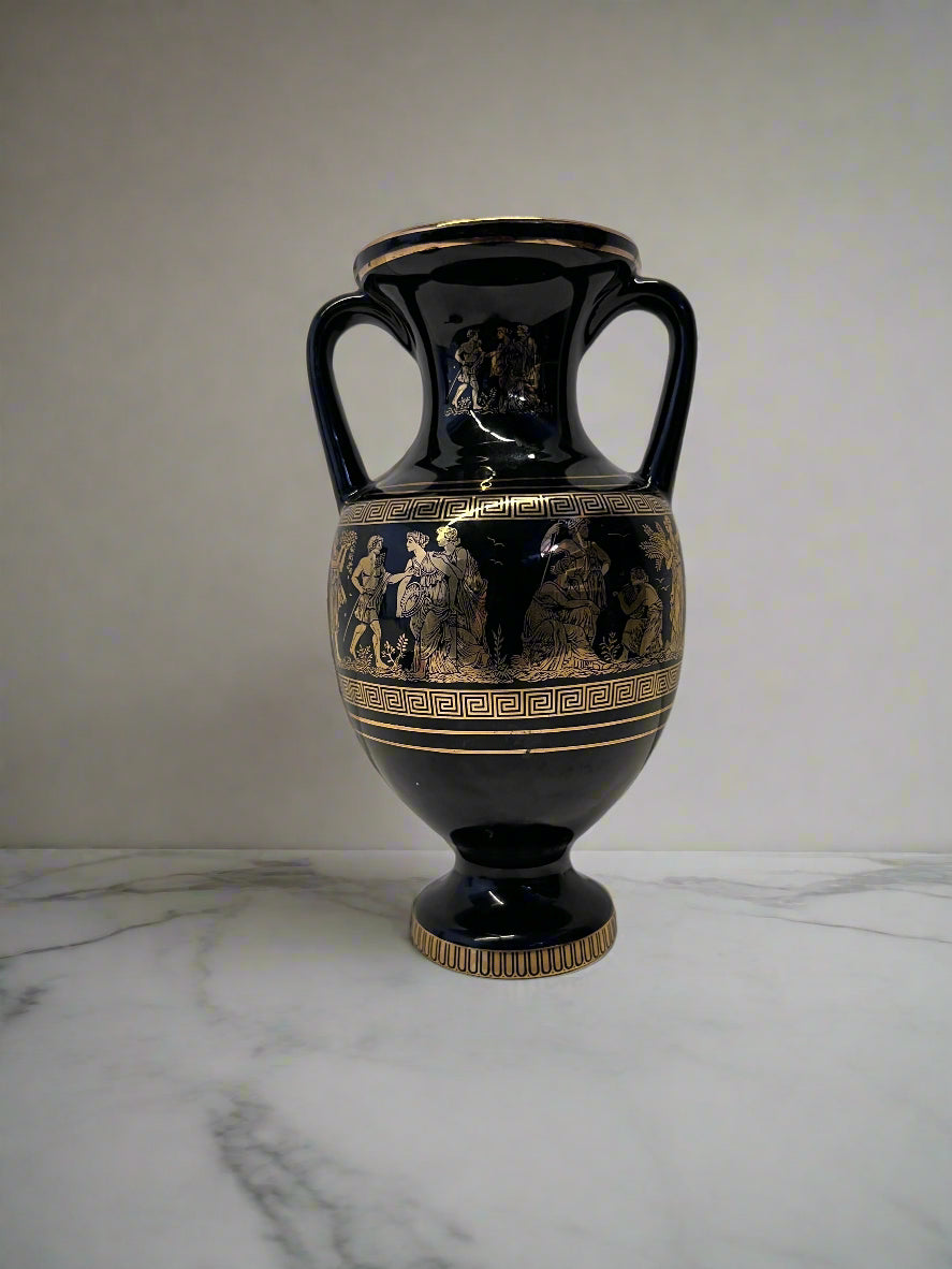 Elegant Black and Gold Decorative Vase with Handles
