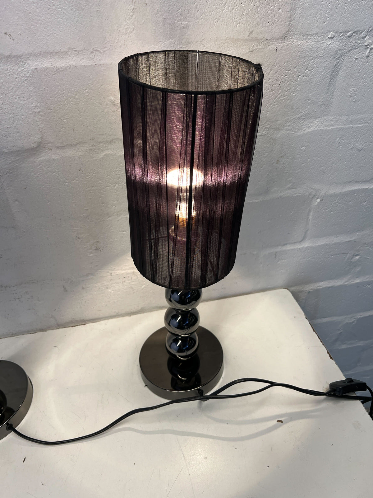 Elegant Black and Silver Table Lamp with Sheer Shade
