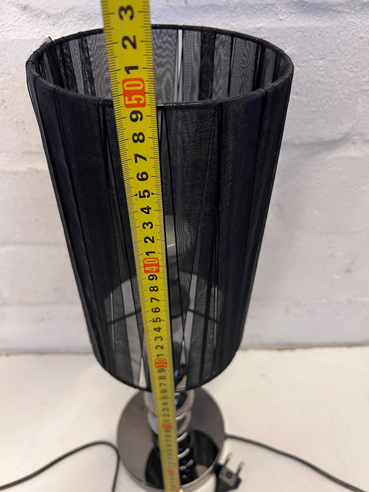 Elegant Black and Silver Table Lamp with Sheer Shade