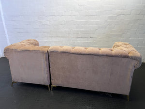 Elegant Blush Tufted Sectional Sofa with Chaise & Gold Legs