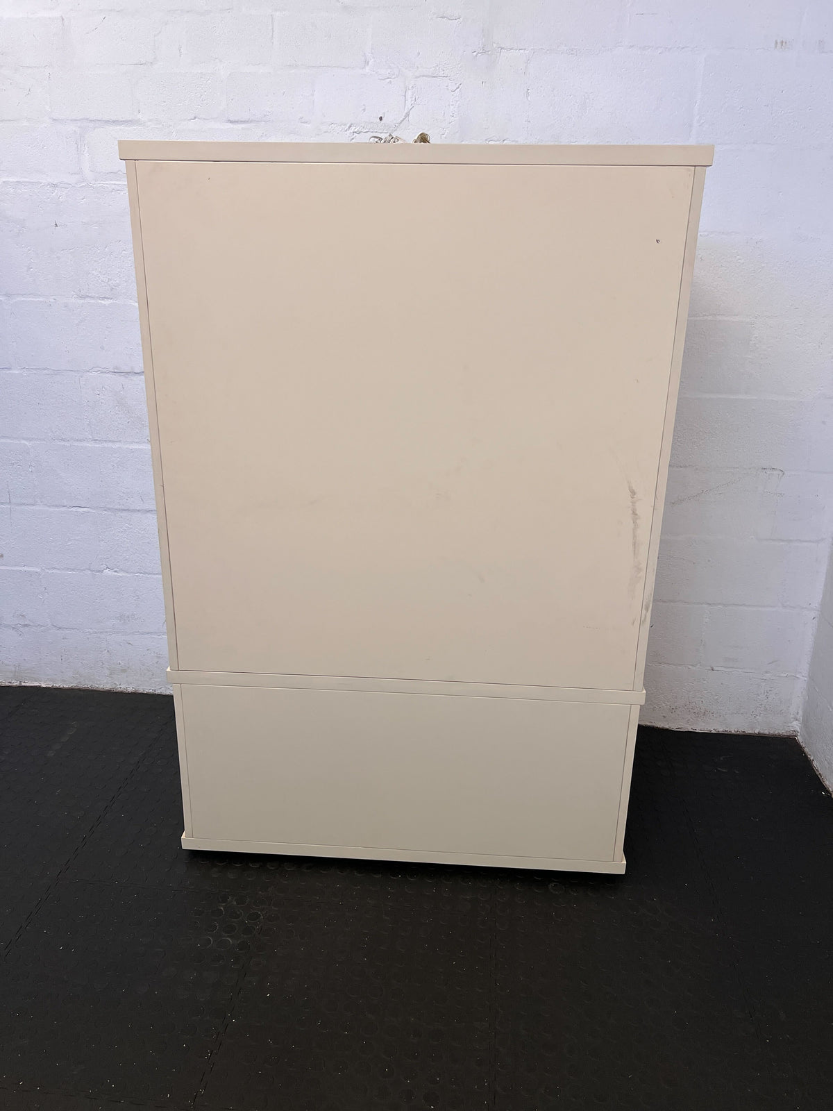Elegant Cream Cabinet with Glass Panels and Drawers - REDUCED