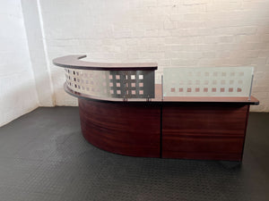 Elegant Curved L-Shaped Reception Desk with Risers & Storage