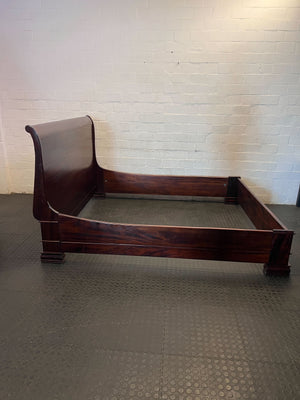 Elegant Dark Wood Sleigh Bed Frame - Vintage Charm for Your Bedroom ✨ - no slates