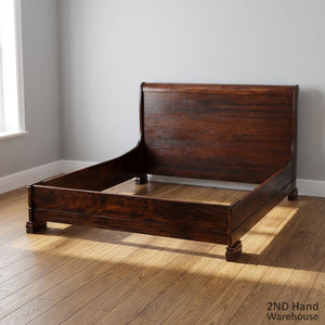 Elegant Dark Wood Sleigh Bed Frame - Vintage Charm for Your Bedroom ✨ - no slates