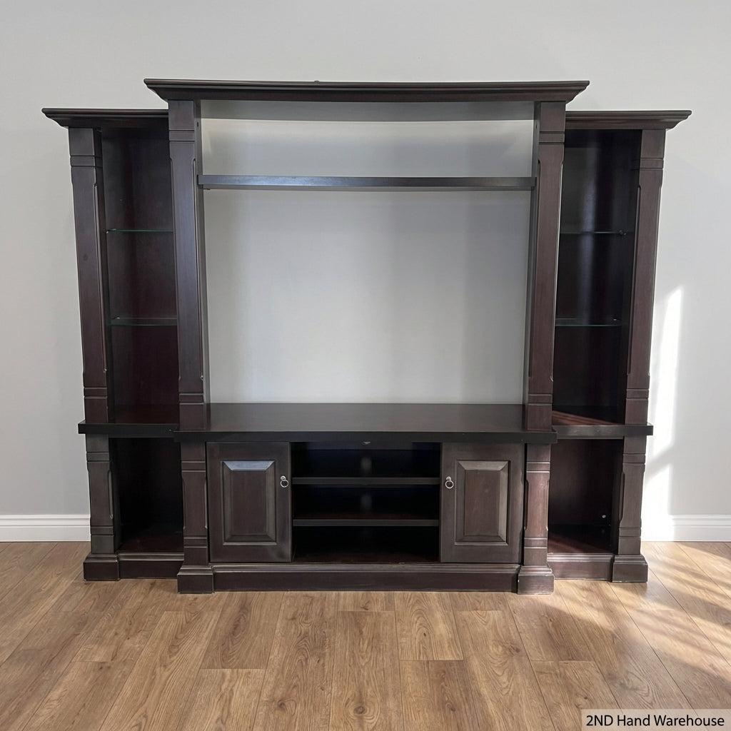 Elegant Dark Wood TV Entertainment Unit with Display Cabinets - 2ndhandwarehouse.com