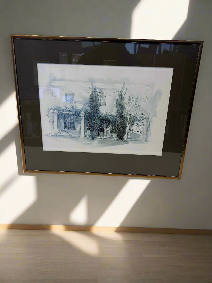 Elegant Framed Watercolor Landscape Art with Gold Trim