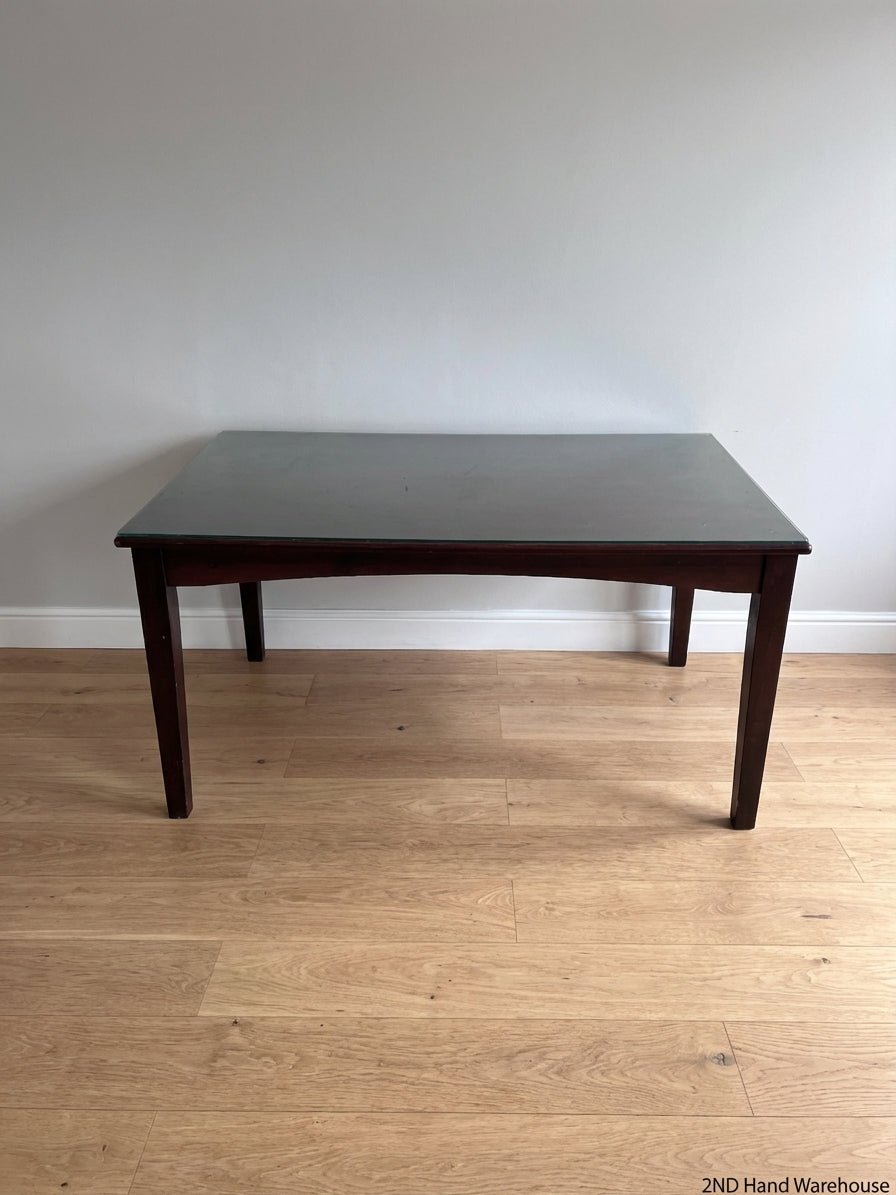 Elegant Glass Top Dining Table in Rich Dark Wood - Good Condition - 2ndhandwarehouse.com