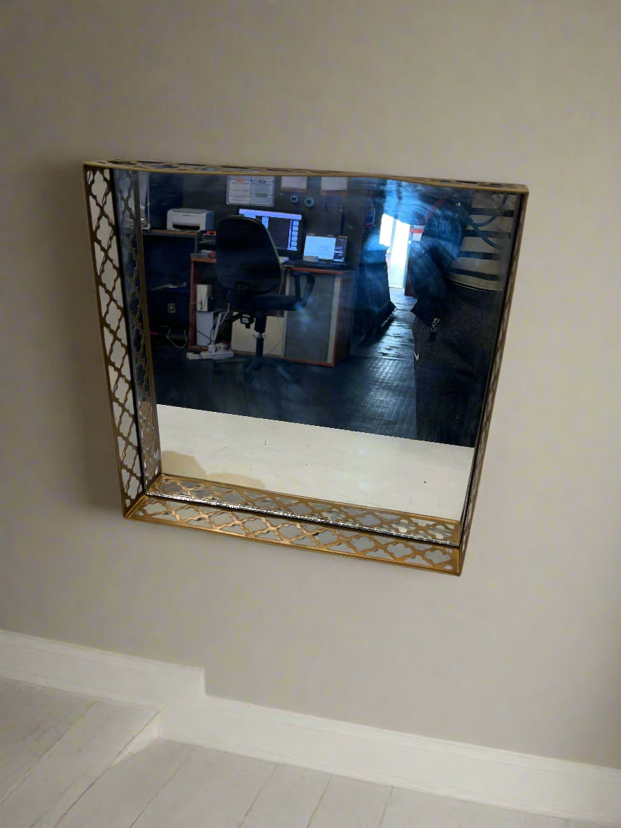 Elegant Gold-Framed Mirror Tray with Intricate Design – Minor Scratches