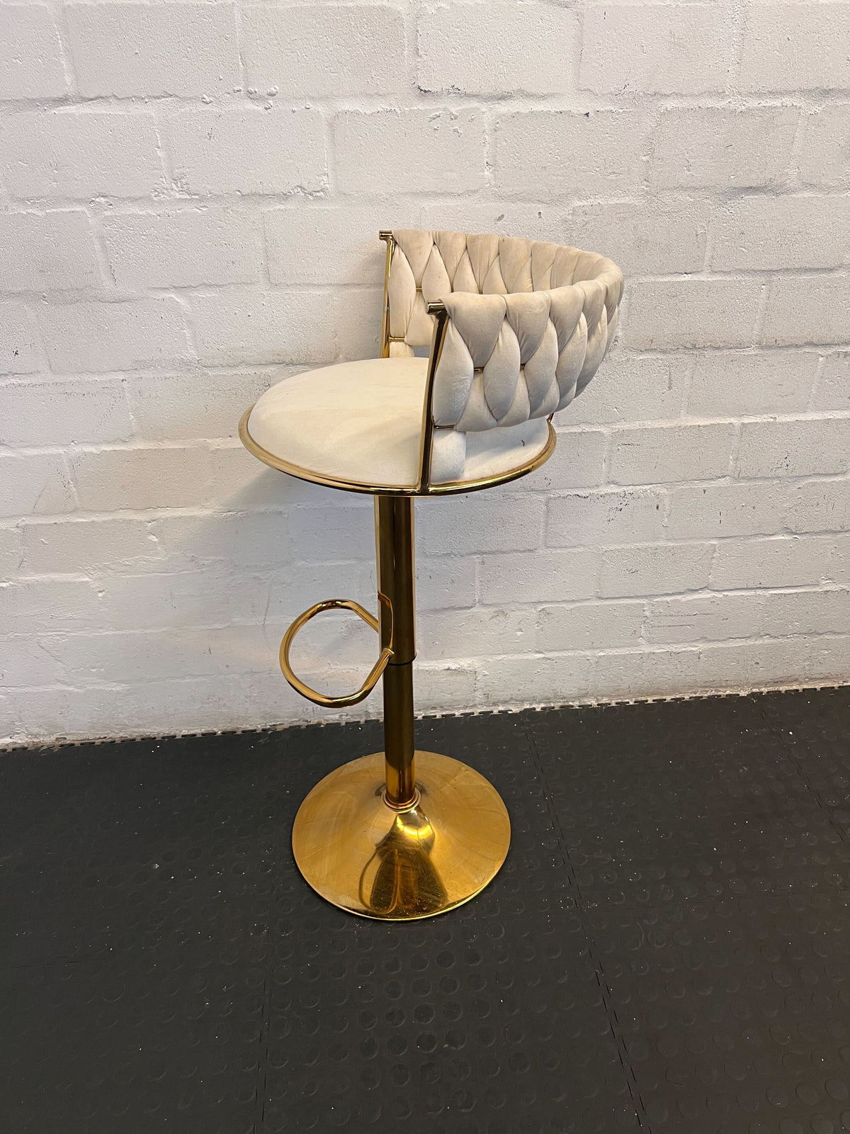 Elegant Gold and Cream Velvet Bar Stool with Backrest - 2ndhandwarehouse.com