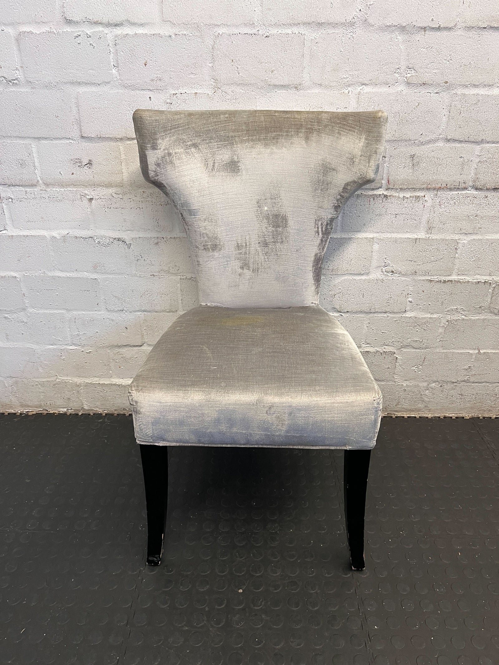 Elegant Grey Upholstered Dining Chair with Black Legs — Minor Wear - PRICE DROP - 2ndhandwarehouse.com