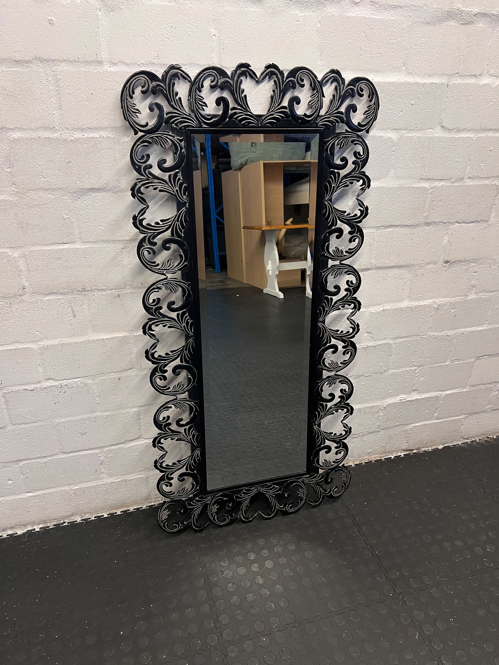 Elegant Vintage Black Ornate Framed Bevelled Mirror
