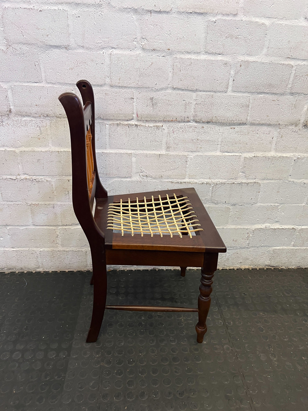 Elegant Vintage Wooden Dining Chair with Woven Seat – Minor Wear - 2ndhandwarehouse.com