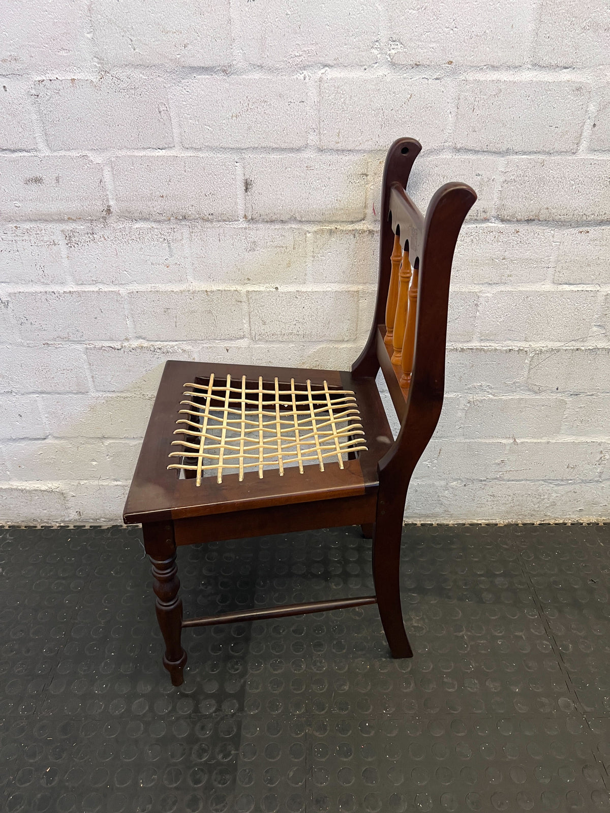 Elegant Vintage Wooden Dining Chair with Woven Seat – Minor Wear - 2ndhandwarehouse.com