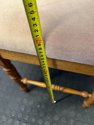 Elegant Vintage Wooden Stool with Padded Velvet Seat