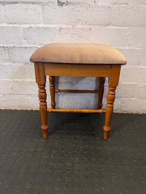 Elegant Vintage Wooden Stool with Padded Velvet Seat