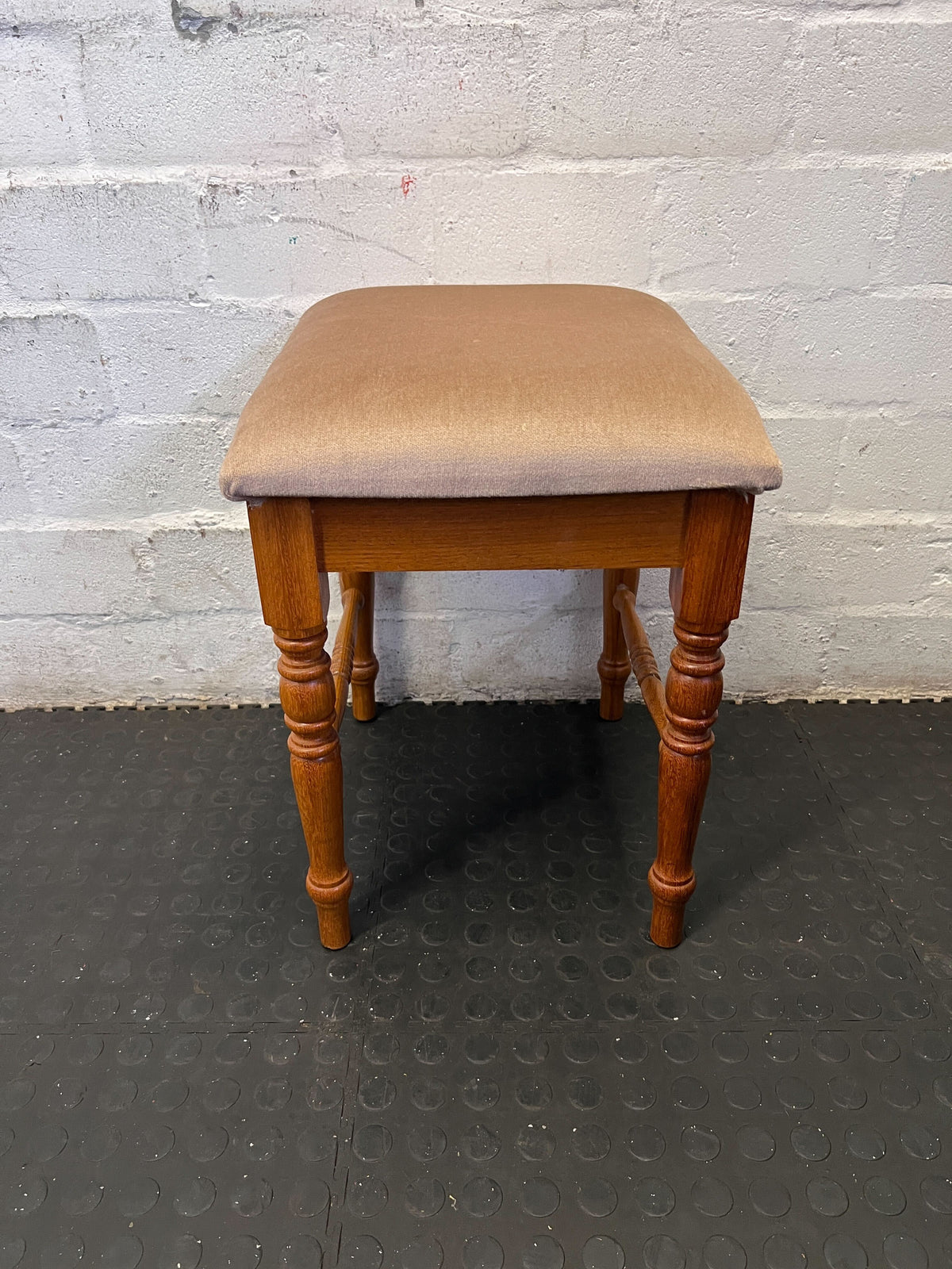 Elegant Vintage Wooden Stool with Padded Velvet Seat
