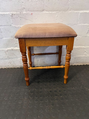 Elegant Vintage Wooden Stool with Padded Velvet Seat
