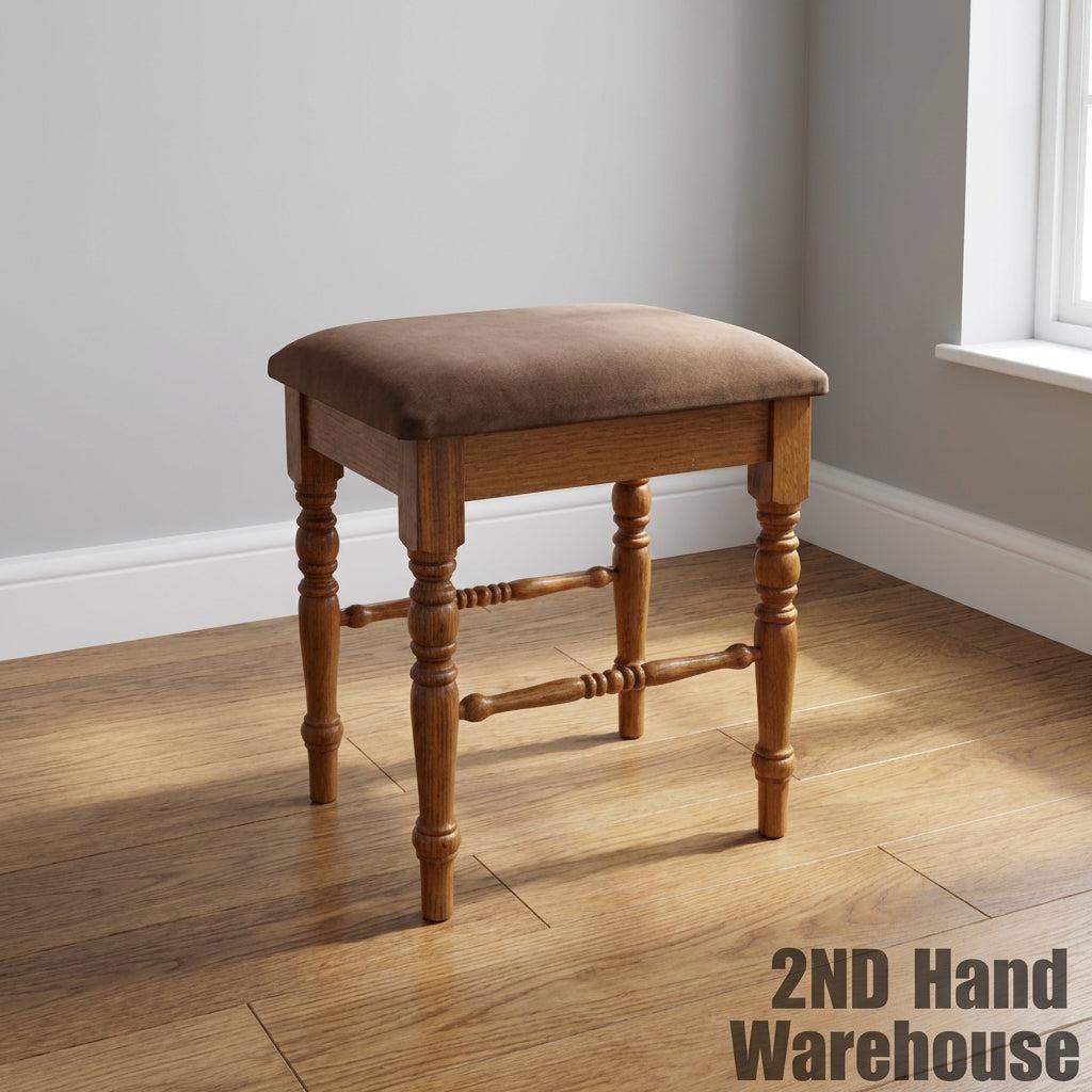 Elegant Vintage Wooden Stool with Padded Velvet Seat
