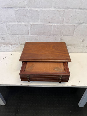 Elegant Vintage Wooden Storage Box with Brass Accents - Minor Scratches
