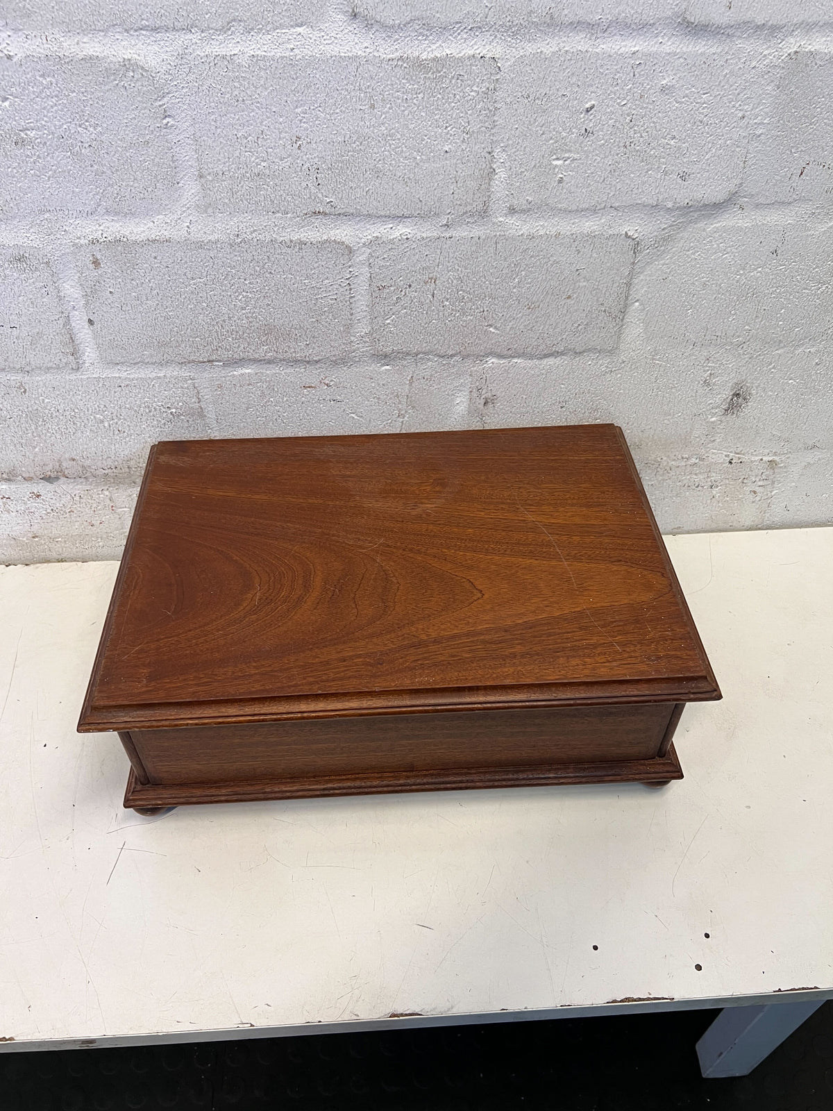 Elegant Vintage Wooden Storage Box with Brass Accents - Minor Scratches