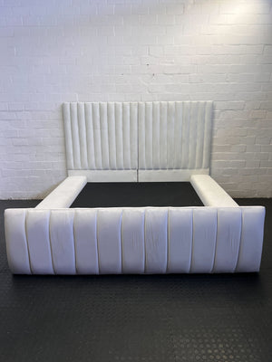 Elegant White Channel Tufted Bed Frame