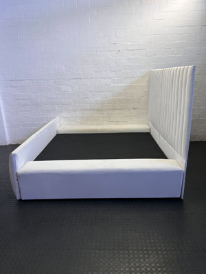 Elegant White Channel Tufted Bed Frame