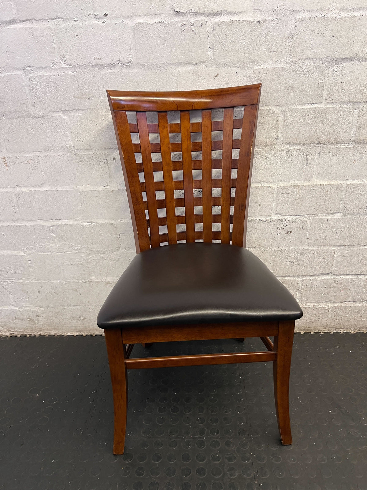 Elegant Wood Lattice Back Dining Chair with Faux Leather Seat - 2ndhandwarehouse.com