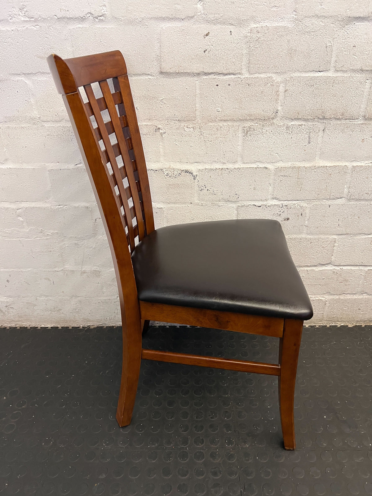 Elegant Wood Lattice Back Dining Chair with Faux Leather Seat - 2ndhandwarehouse.com