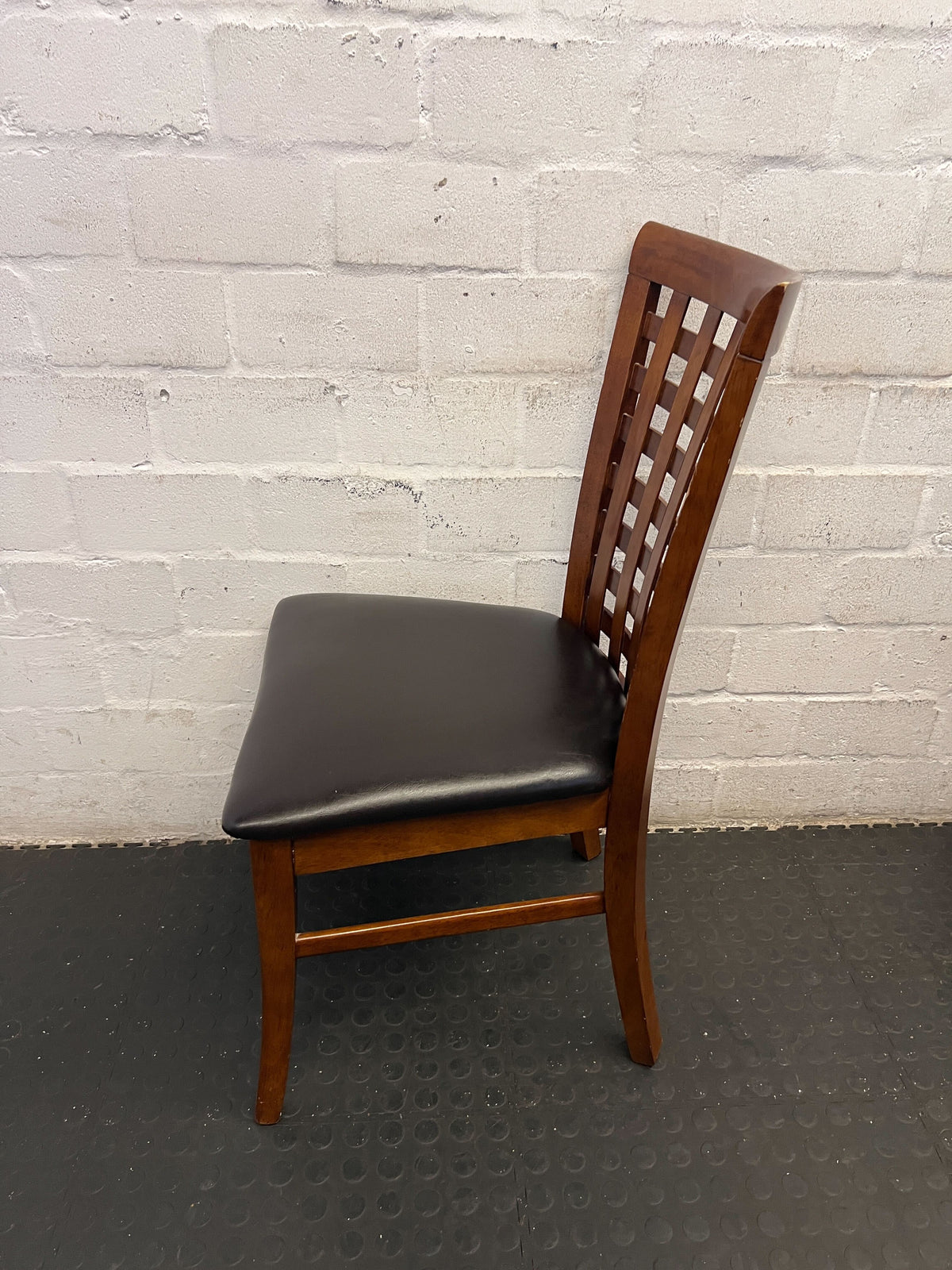 Elegant Wood Lattice Back Dining Chair with Faux Leather Seat - 2ndhandwarehouse.com