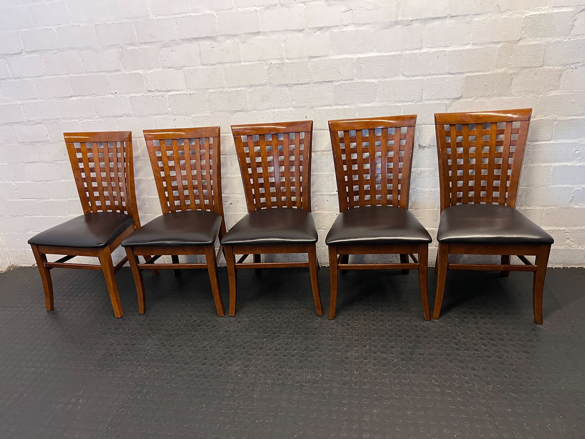 Elegant Wood Lattice Back Dining Chair with Faux Leather Seat - 2ndhandwarehouse.com