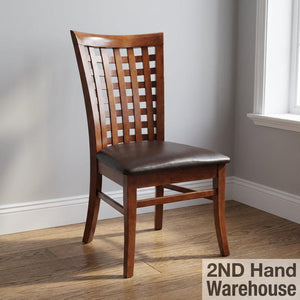 Elegant Wood Lattice Back Dining Chair with Faux Leather Seat - 2ndhandwarehouse.com