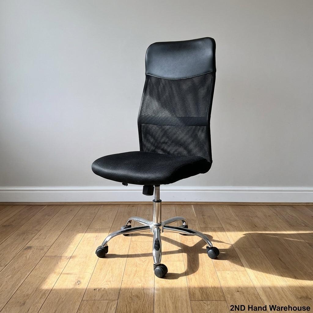 Ergonomic Black Mesh & Leatherette Office Chair with Chrome Base - Need to remove one side arm - 2ndhandwarehouse.com