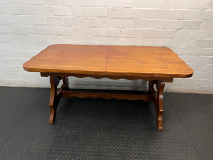 Extendable Wooden Trestle Dining Table — Visible Marks and Wear on Table Top