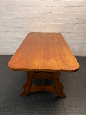 Extendable Wooden Trestle Dining Table — Visible Marks and Wear on Table Top