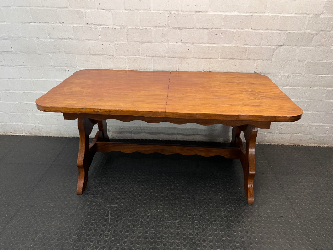 Extendable Wooden Trestle Dining Table — Visible Marks and Wear on Table Top