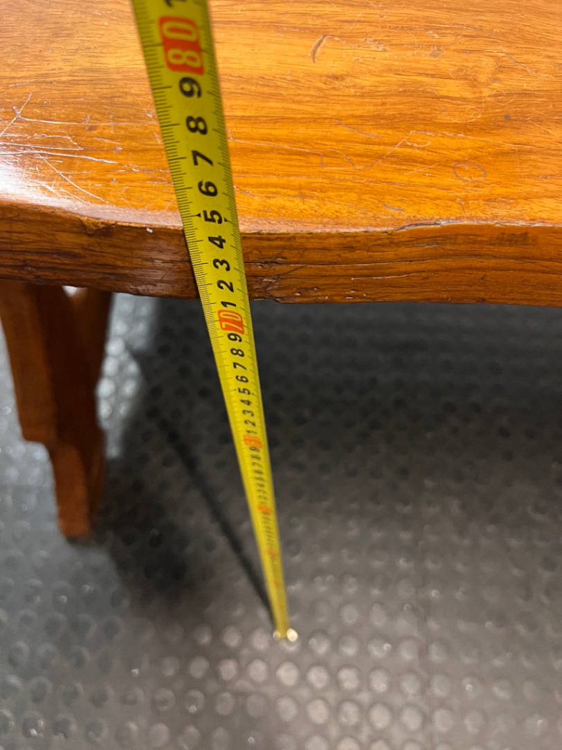 Extendable Wooden Trestle Dining Table — Visible Marks and Wear on Table Top