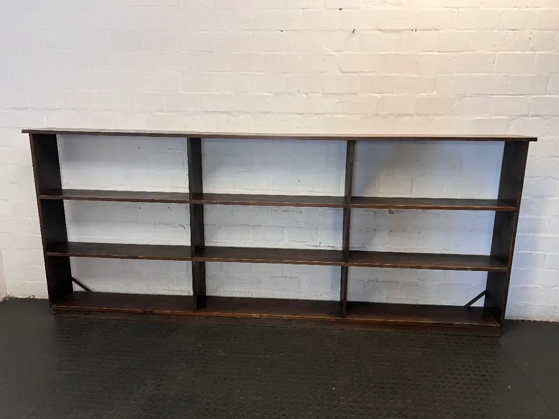 Extra Large Three-Section Wooden Bookshelf in Dark Finish — Fair Used Condition - 2ndhandwarehouse.com