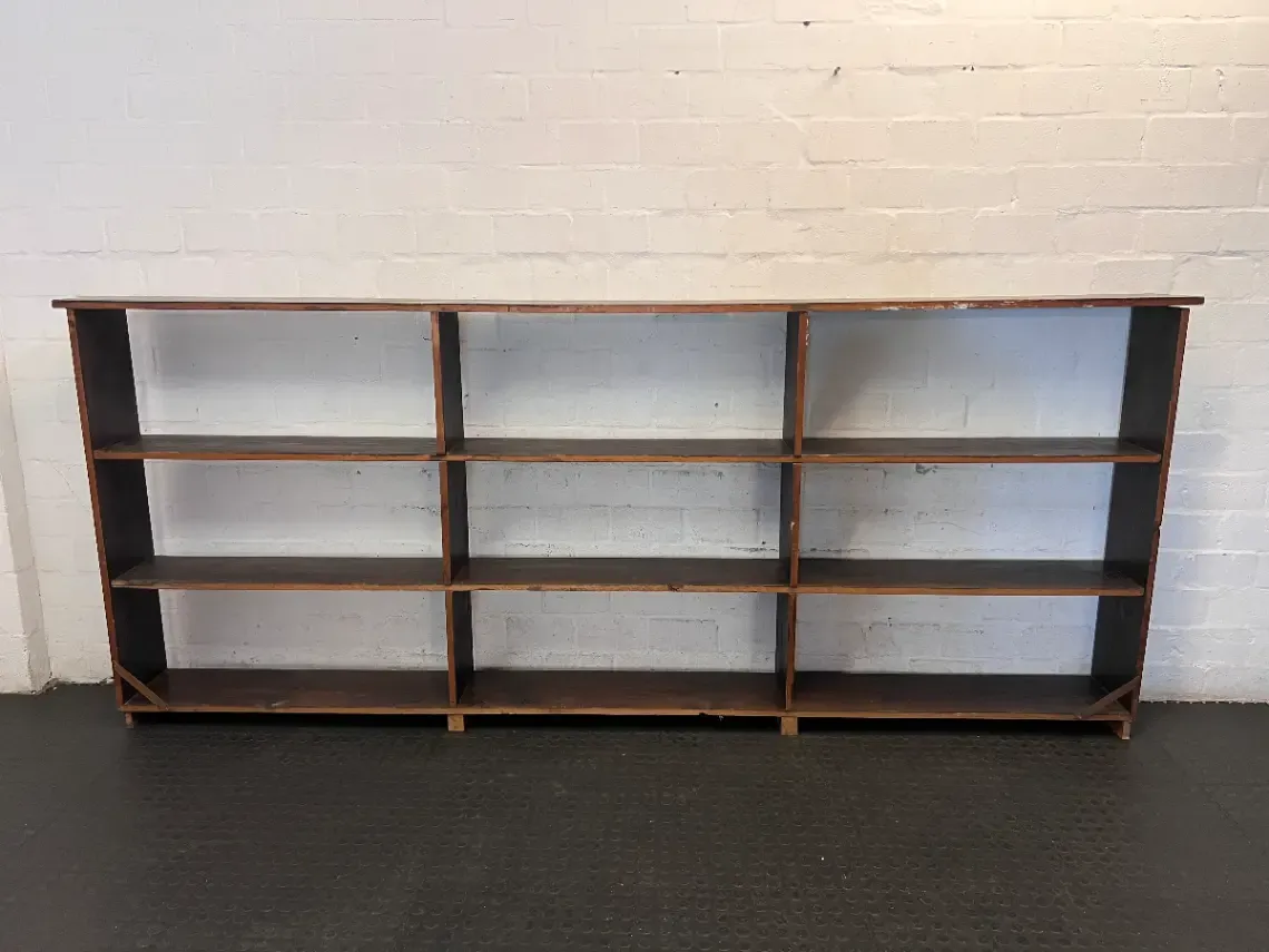Extra Large Three-Section Wooden Bookshelf in Dark Finish — Fair Used Condition - 2ndhandwarehouse.com