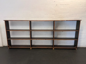 Extra Large Three-Section Wooden Bookshelf in Dark Finish — Fair Used Condition - 2ndhandwarehouse.com