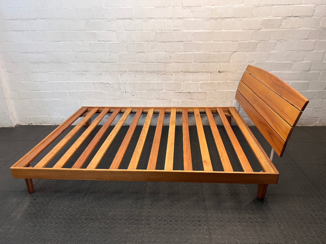 Extra Length Wooden Queen Bed Frame with Headboard — Fair Condition with Visible Surface Wear