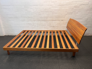 Extra Length Wooden Queen Bed Frame with Headboard — Fair Condition with Visible Surface Wear
