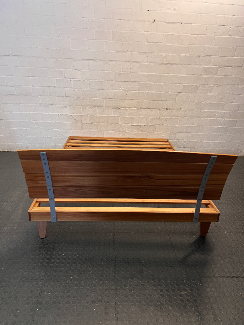 Extra Length Wooden Queen Bed Frame with Headboard — Fair Condition with Visible Surface Wear