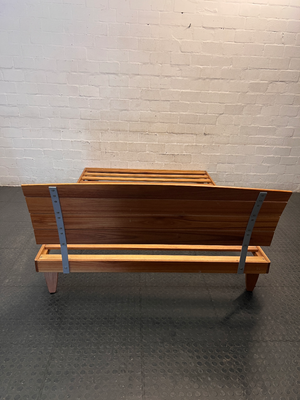 Extra Length Wooden Queen Bed Frame with Headboard — Fair Condition with Visible Surface Wear